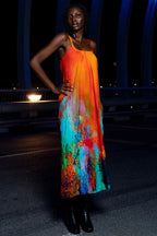 Roar Tiger Animal Print Abstract Multicolour Spaghetti Strap Maxi Dress