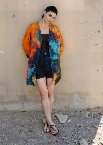 Canvas & Chaos Abstract Print Short kimono