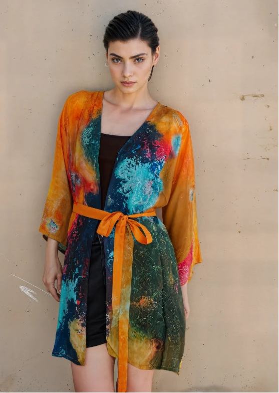 Canvas & Chaos Abstract Print Short kimono