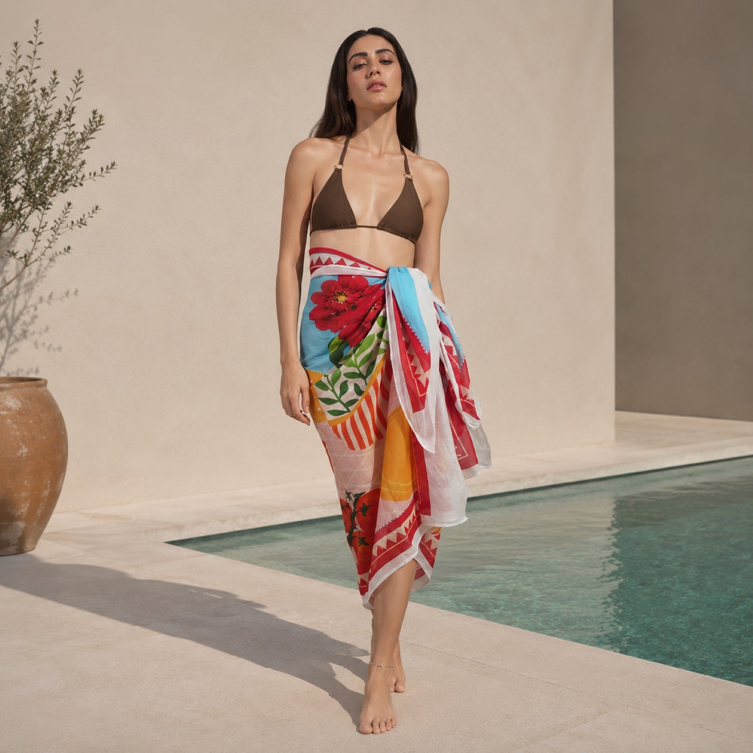 Mediterranean Escape Resort Cotton Sarong -  Multicolour