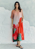 Coral Mirage Floral Long Kaftan