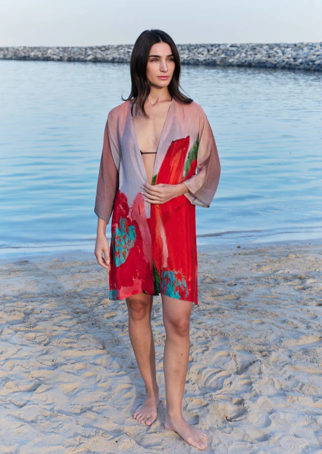 Coral Mirage Floral Short kimono