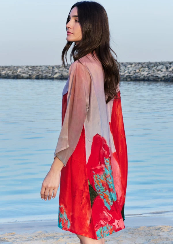 Coral Mirage Floral Short kimono