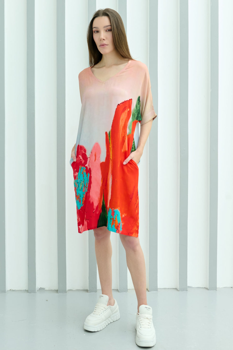 Coral Mirage Floral Short Kaftan