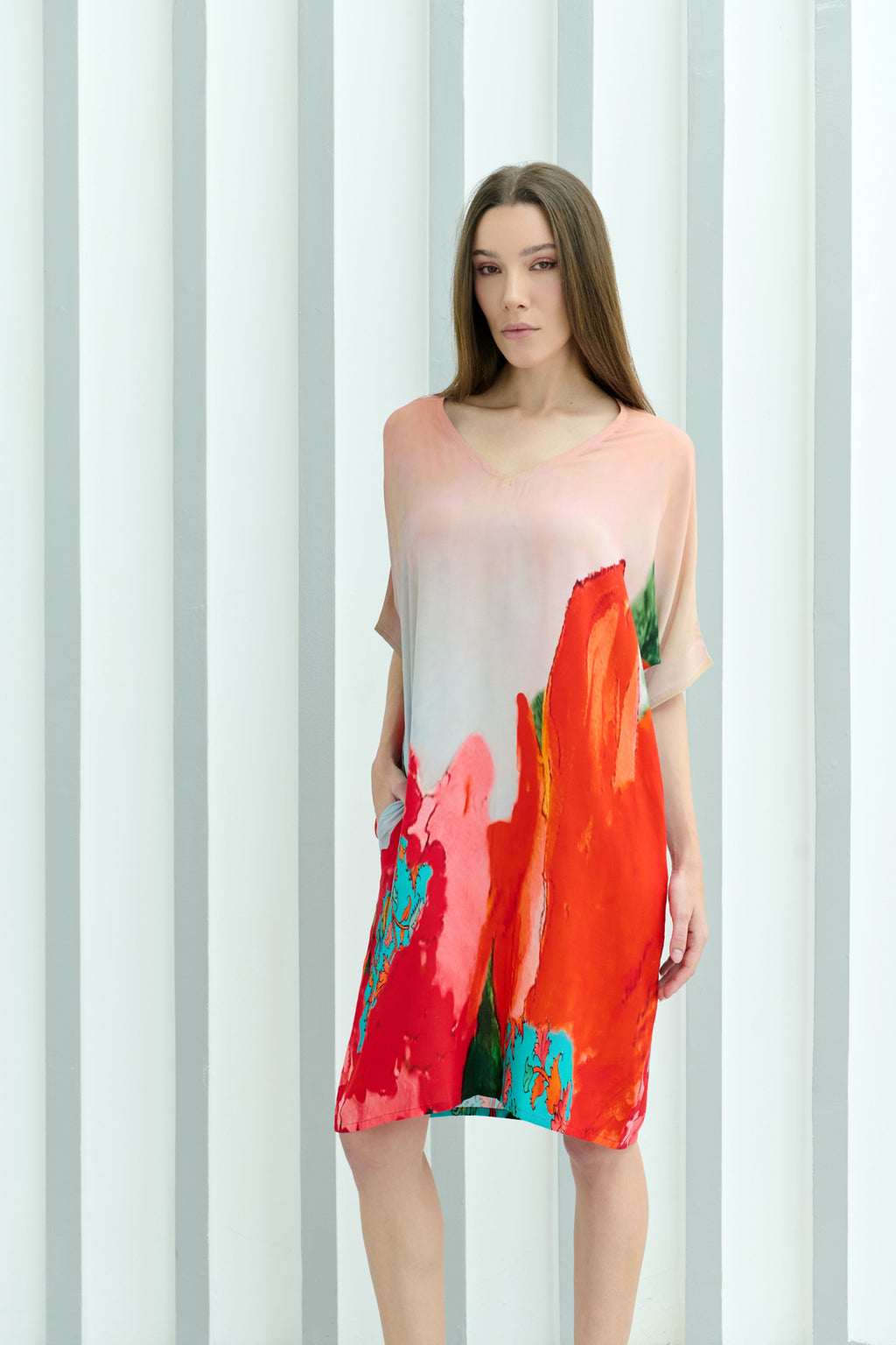 Coral Mirage Floral Short Kaftan