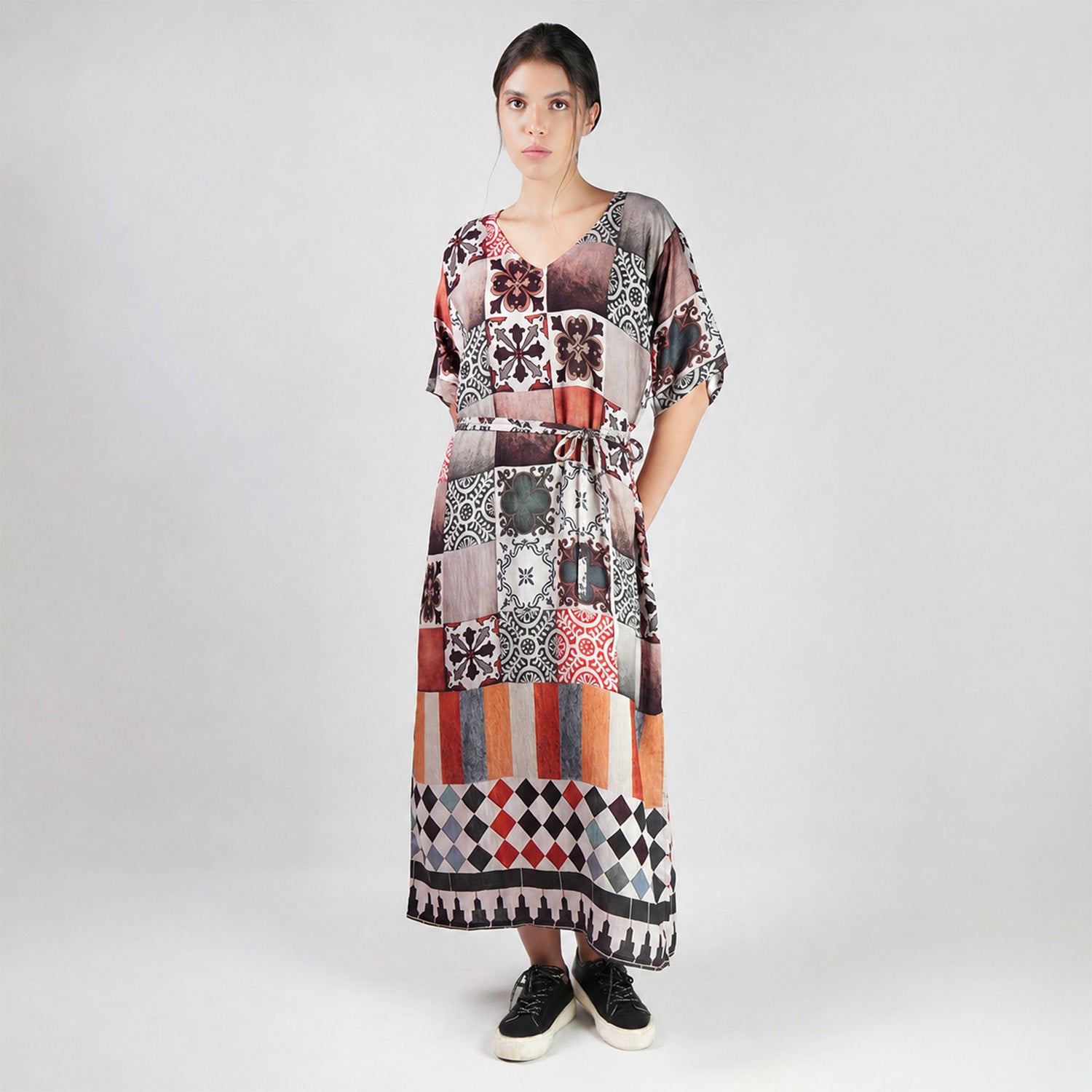 Celestial Tesserae Mosaic Print Long Kaftan Dress