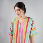 The Palette Multicolour Rainbow Colour Long Kaftan Dress With Side Slit