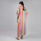 The Palette Multicolour Rainbow Colour Long Kaftan Dress With Side Slit
