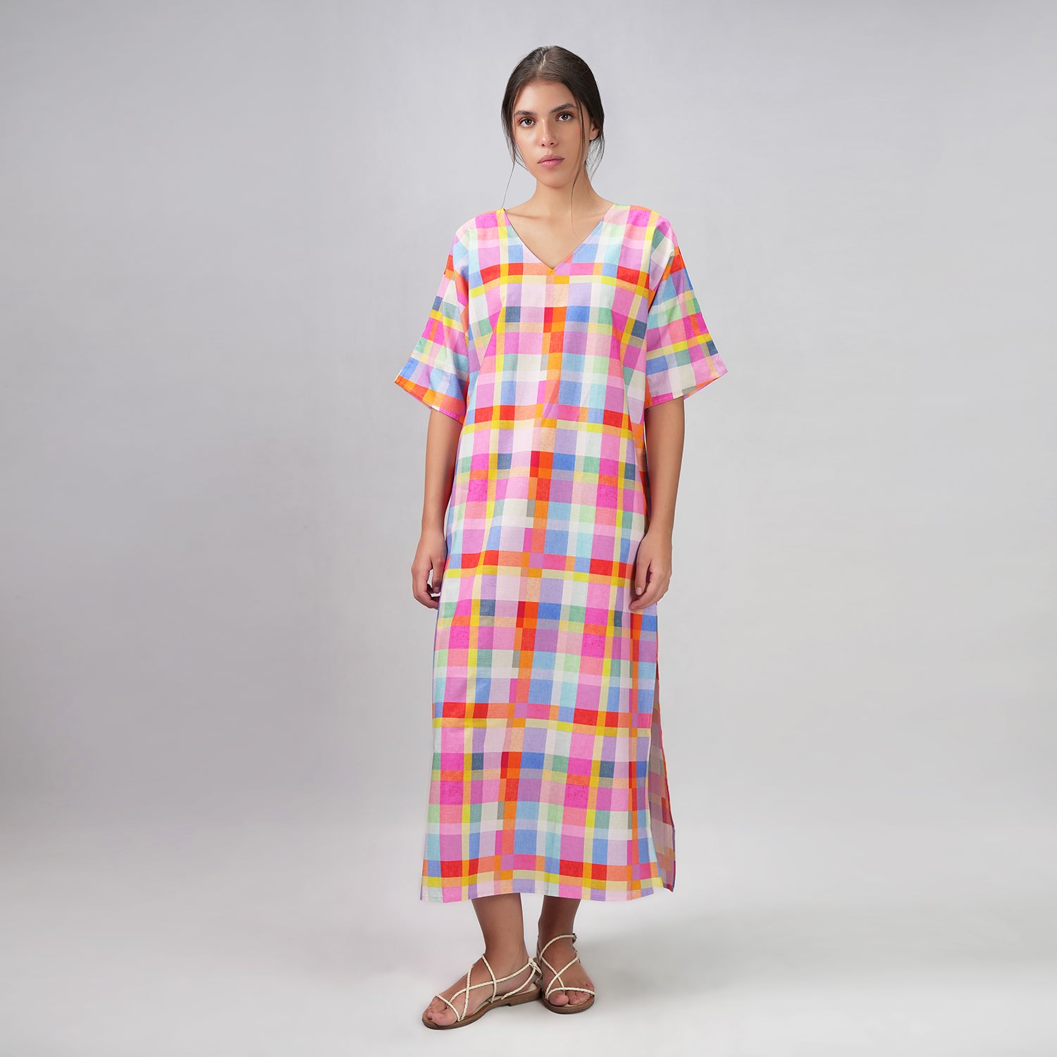 Palette Picnic Long Kaftan Dress With Side Slit