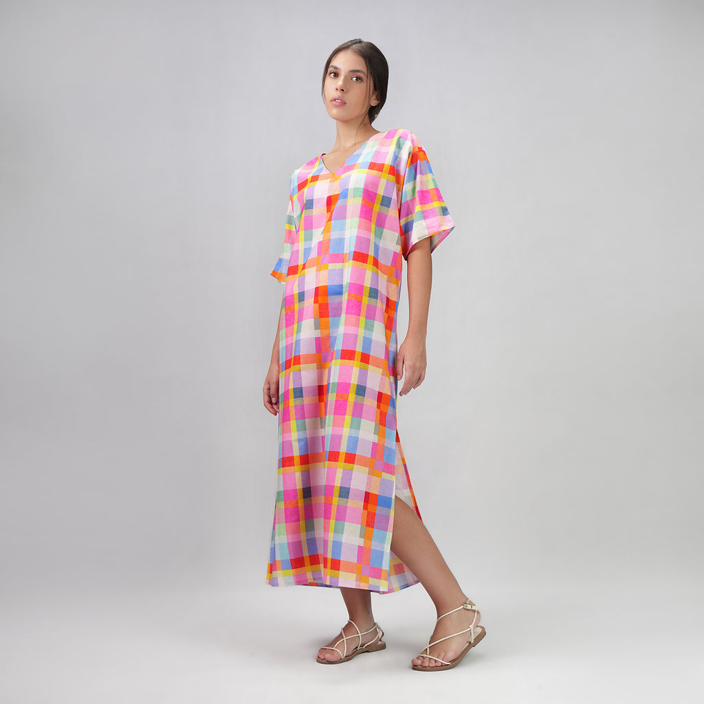 Palette Picnic Long Kaftan Dress With Side Slit