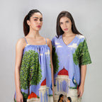 Saanjh Heritage Art Print Long Kaftan Dress
