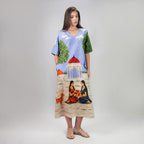 Saanjh Heritage Art Print Long Kaftan Dress