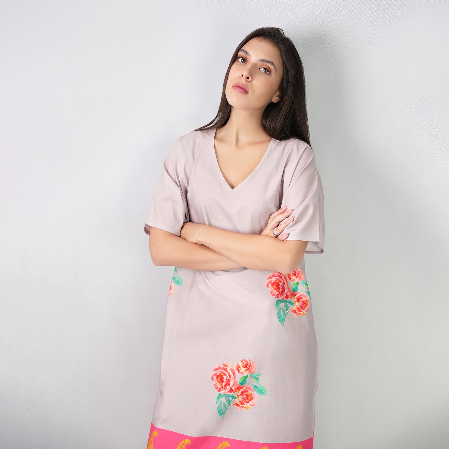 The Floral Archive Rose Print Long Kaftan Dress