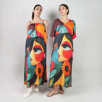 Muse Abstract Art Spaghetti Strap Maxi Dress - Multicolor