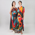 Muse Abstract Art Spaghetti Strap Maxi Dress - Multicolor