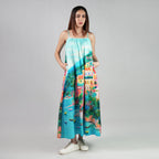 La Dolce Riviera Mediterranean Print Maxi Dress With Pockets - Multicolor