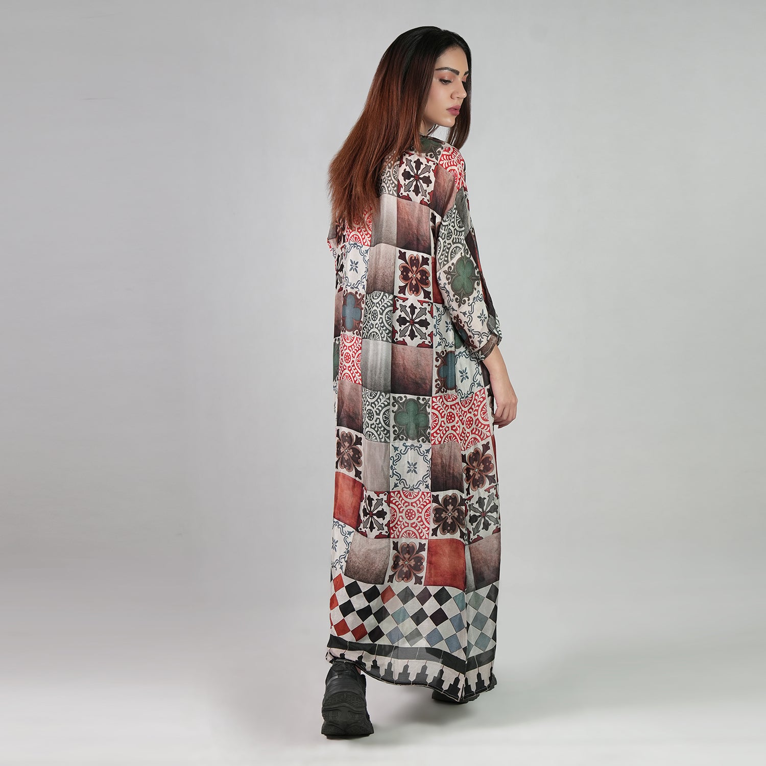 Celestial Tesserae Mosaic Print Kimono Dress - Multicolor Beach Cover Up