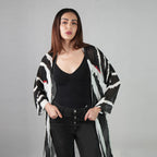 Into The Wild Zebra Print Kimono Dress - Black And White Stripe Beach Cover Up