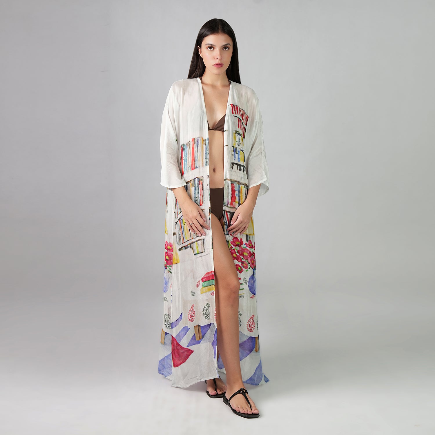 Abode Artistic Bookshelf Kimono Dress - Library Print