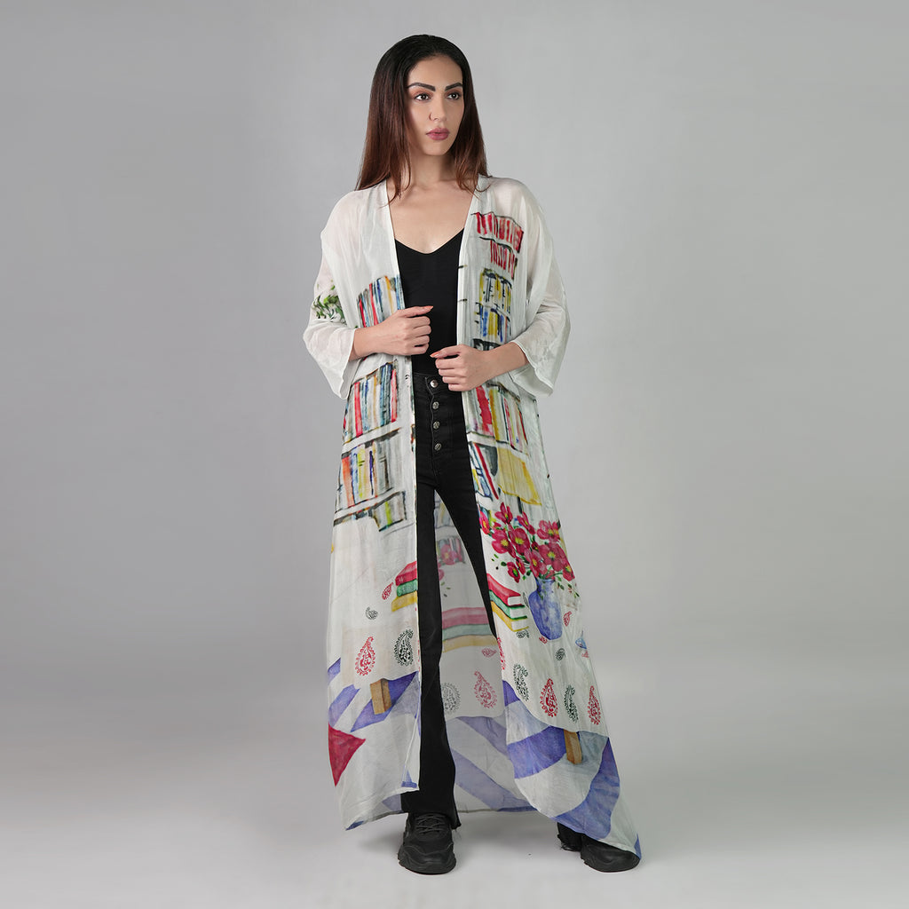 Abode Artistic Bookshelf Kimono Dress - Library Print