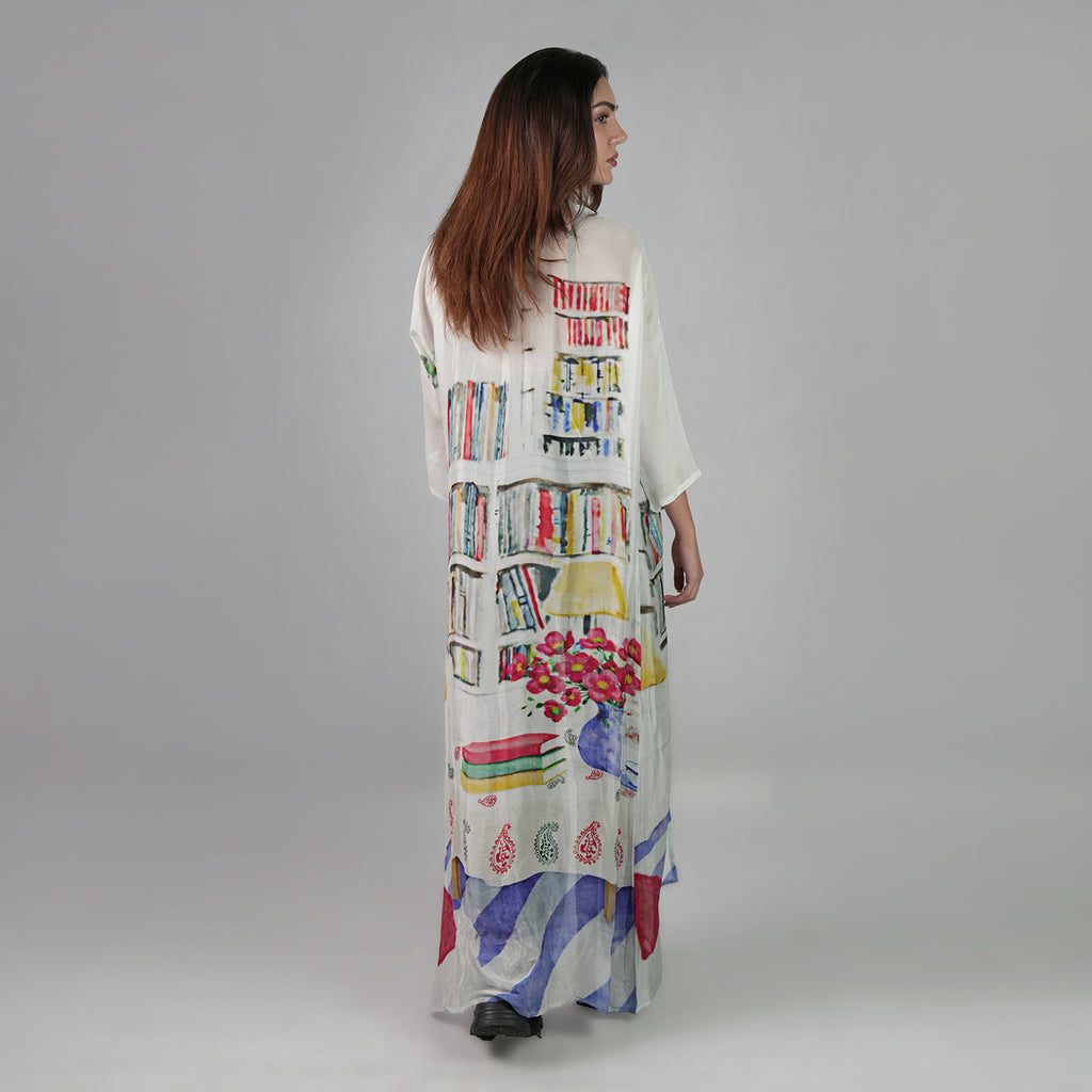 Abode Artistic Bookshelf Kimono Dress - Library Print
