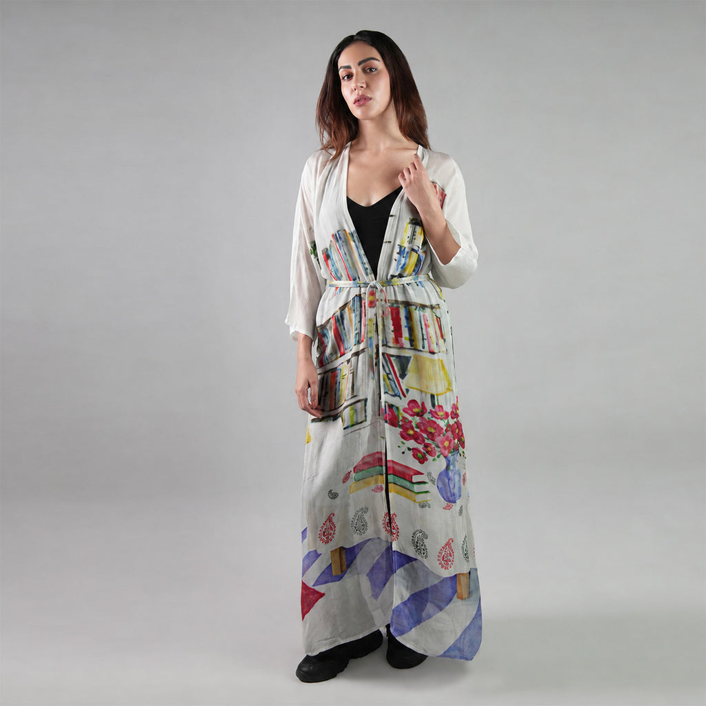 Abode Artistic Bookshelf Kimono Dress - Library Print