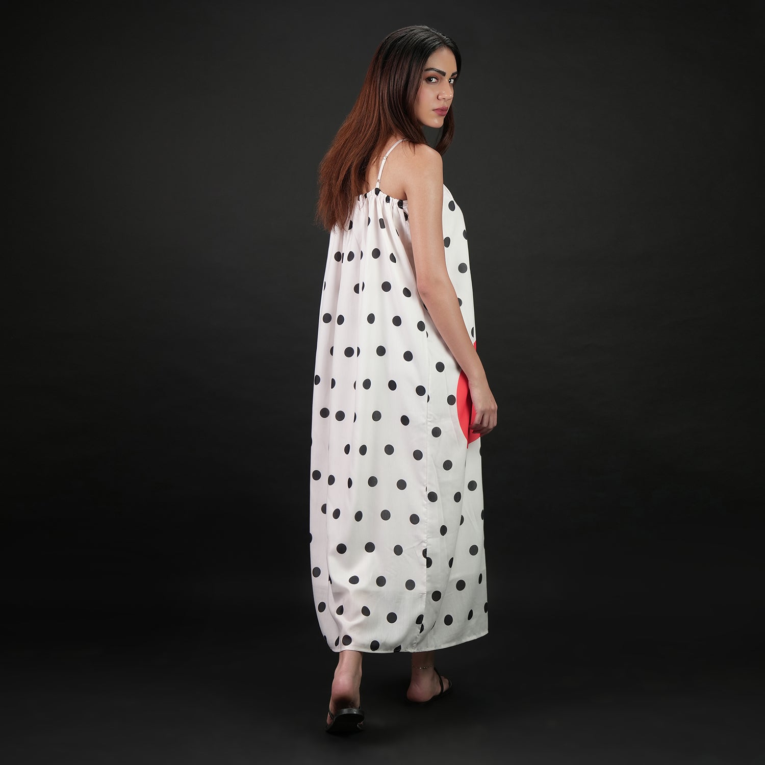 One Polka Dot Spaghetti Strap Maxi Dress - Red,Black & White