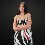 Into The Wild Zebra Print Spaghetti Strap Maxi Dress - Black & White