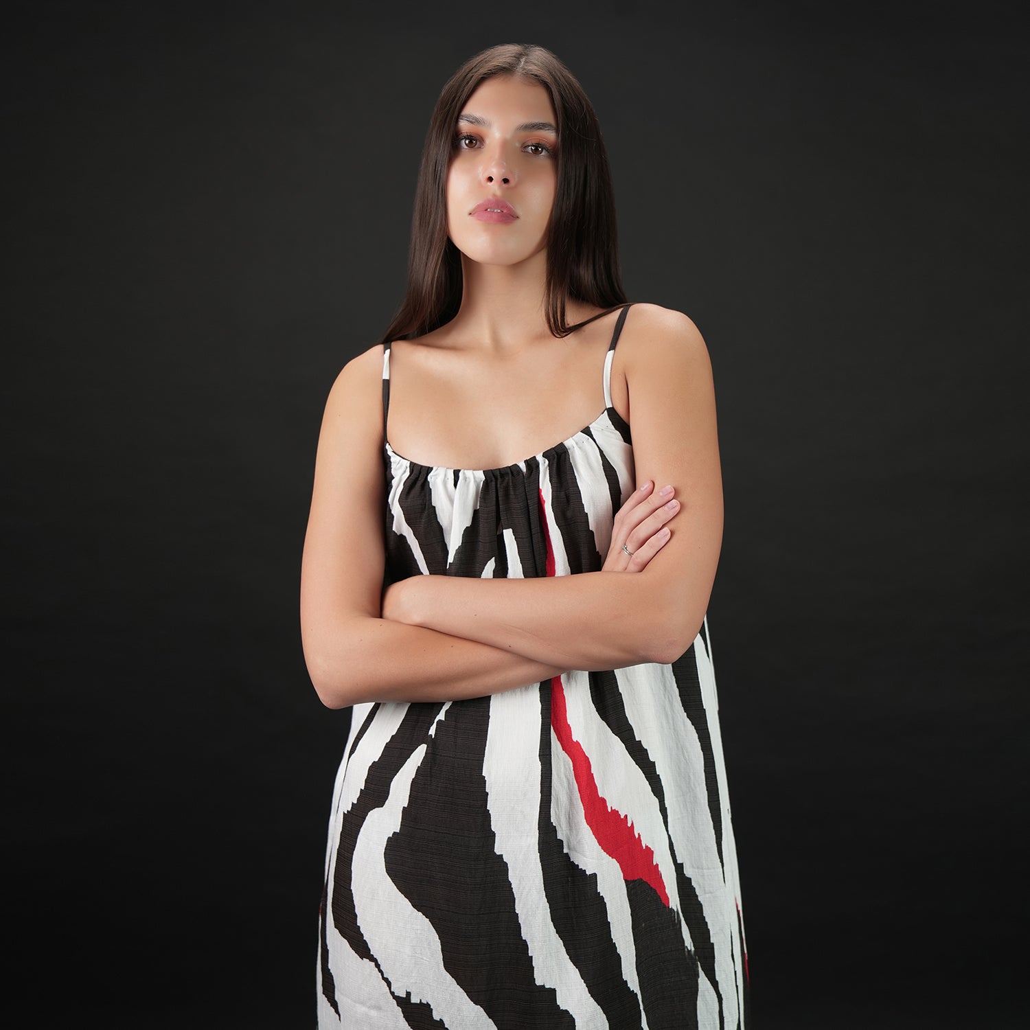 Into The Wild Zebra Print Spaghetti Strap Maxi Dress - Black & White