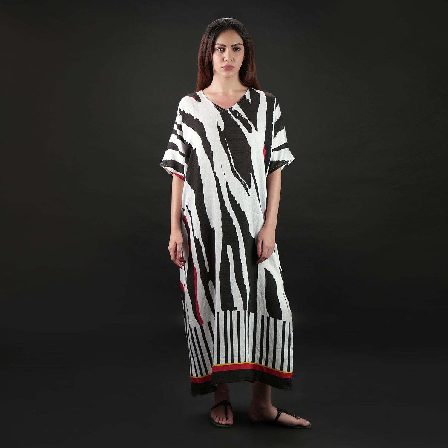 Into The Wild Zebra Print Long Kaftan Dress With Side Slit