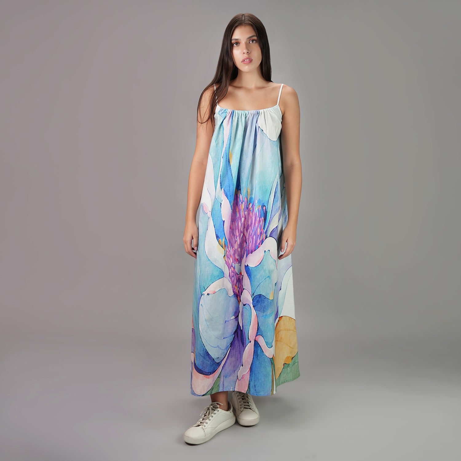 Fleur Botanical Print Maxi Dress Vintage Look - Multicolor