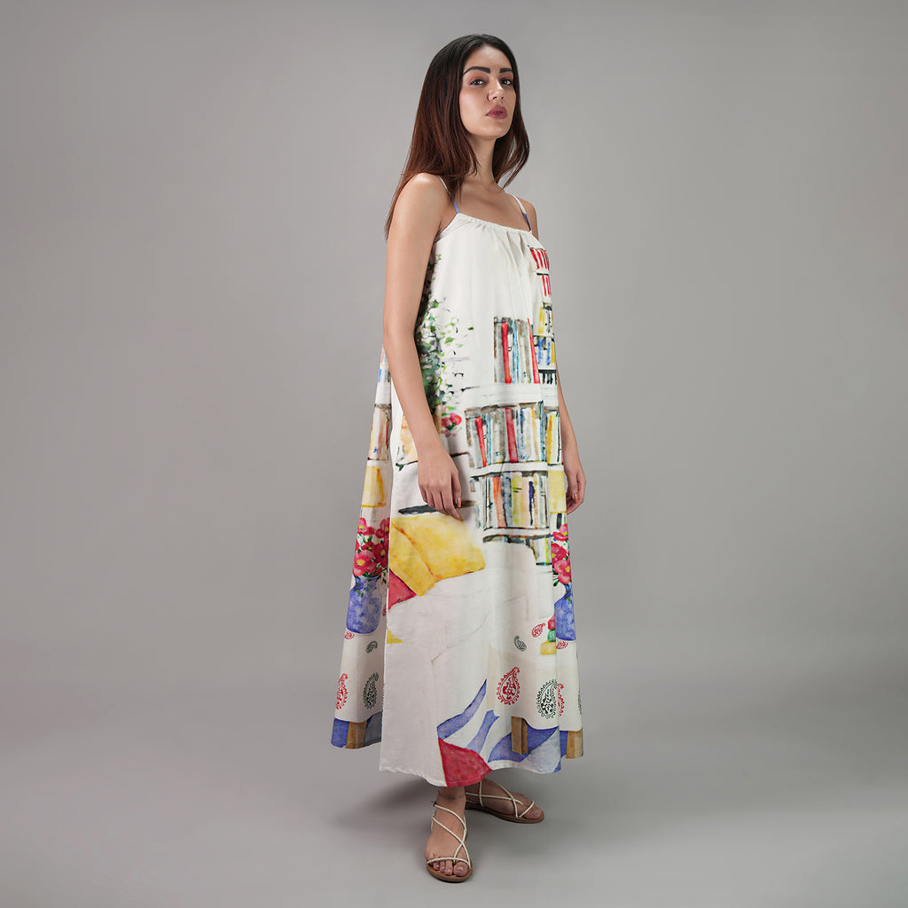 Abode Books & Blooms Vintage Look Maxi Dress
