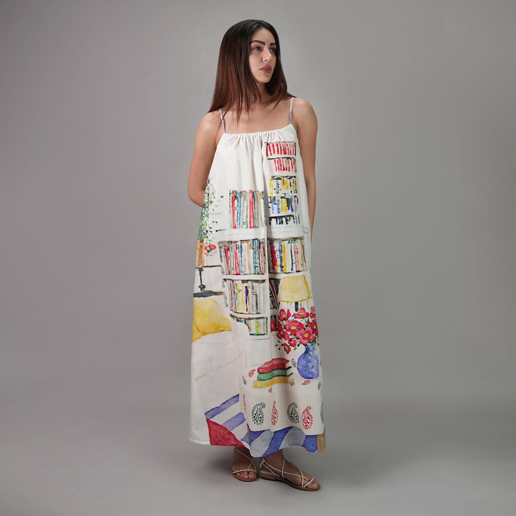 Abode Books & Blooms Vintage Look Maxi Dress