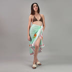 Azure Bloom Floral Resort Cotton Sarong - Powder Blue,Orange ,Red
