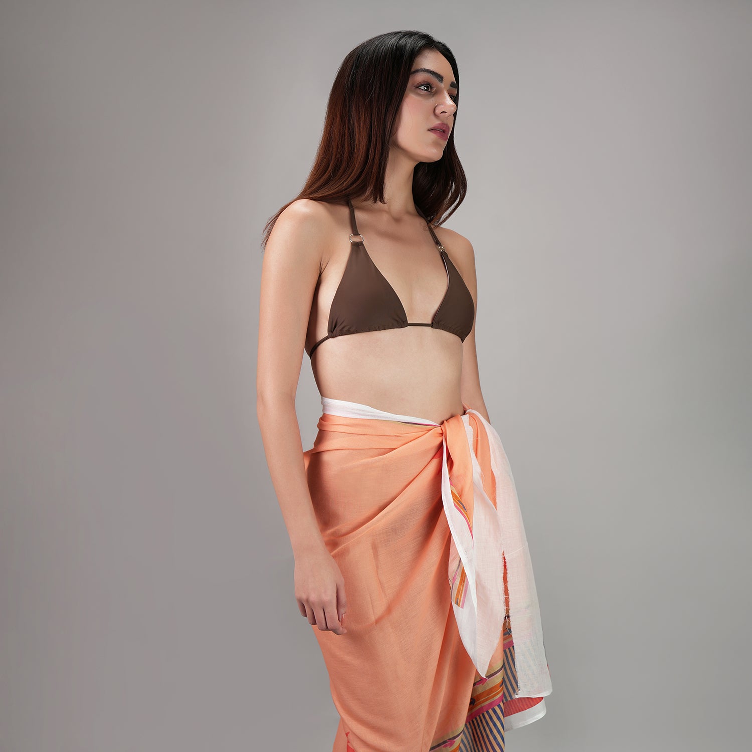 Peach Blossom Floral Resort Cotton Sarong - Peach & Multicolour