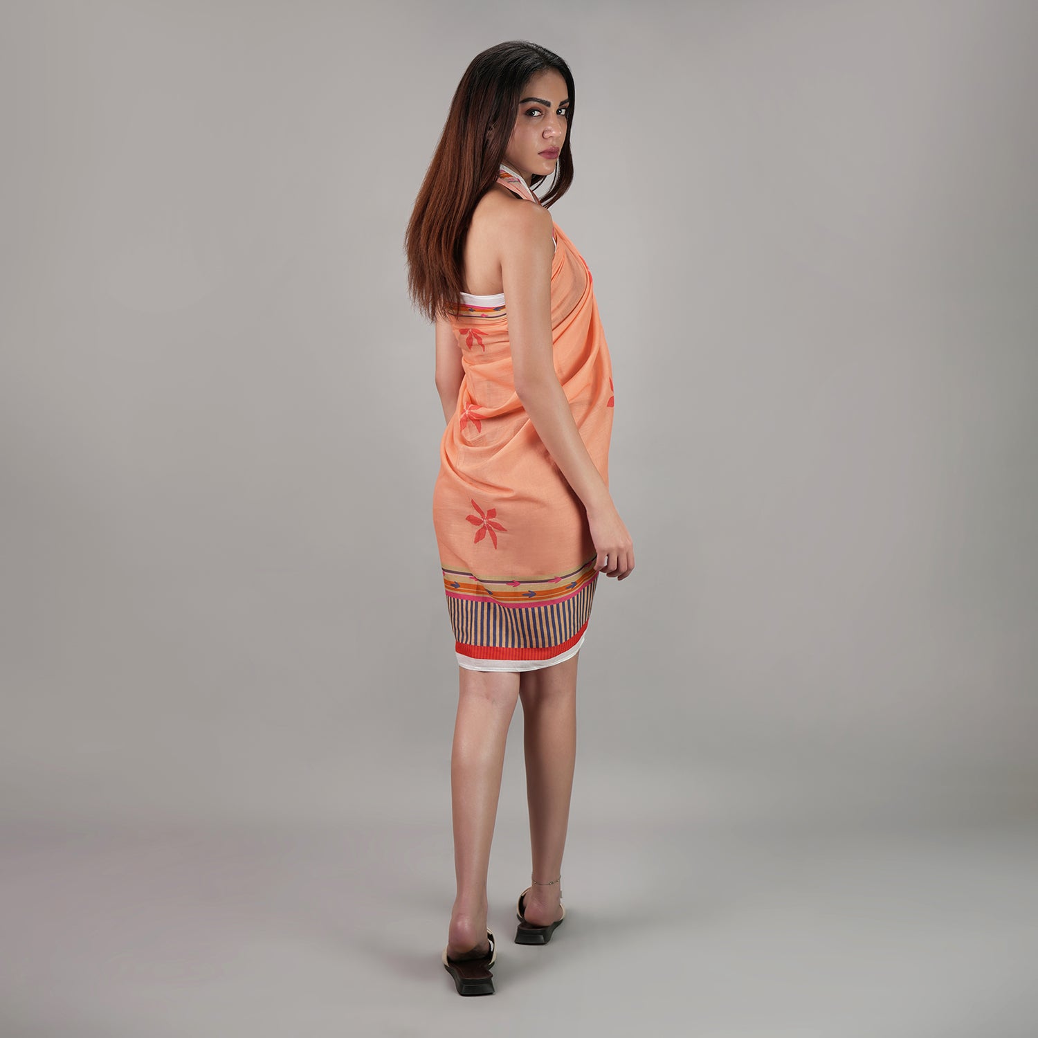 Peach Blossom Floral Resort Cotton Sarong - Peach & Multicolour