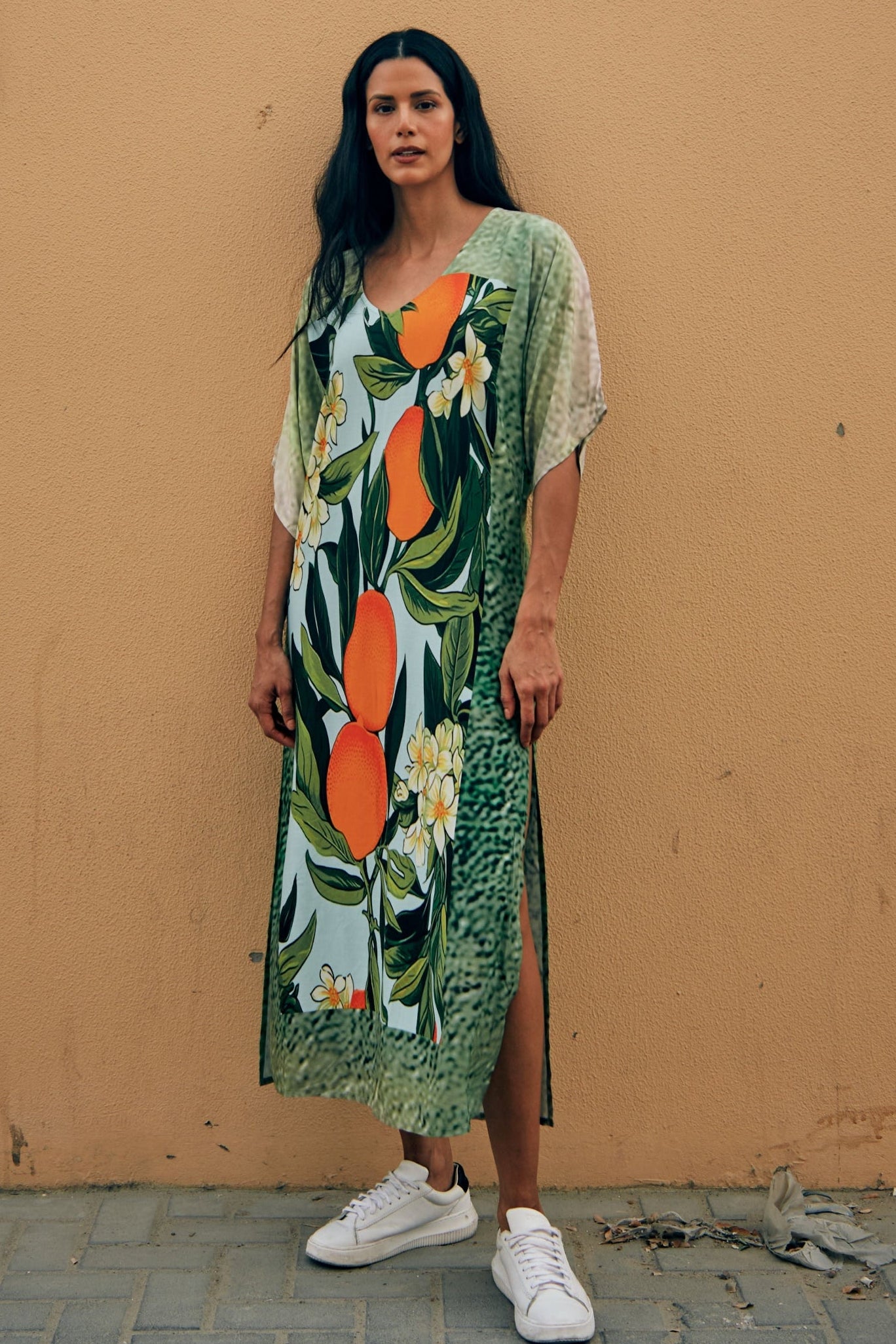 Fleur & Fruit Vintage Long Kaftan with Side Slits
