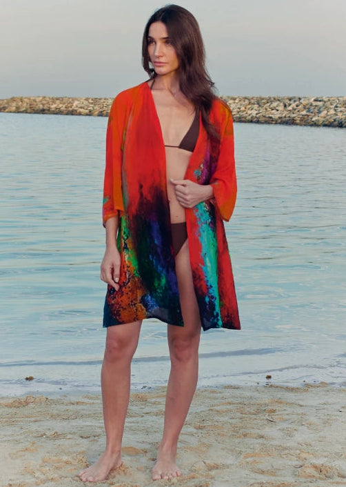 Roar Abstract Print Short kimono