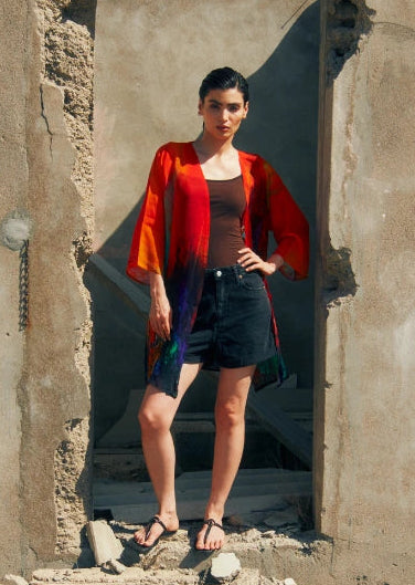 Roar Abstract Print Short kimono