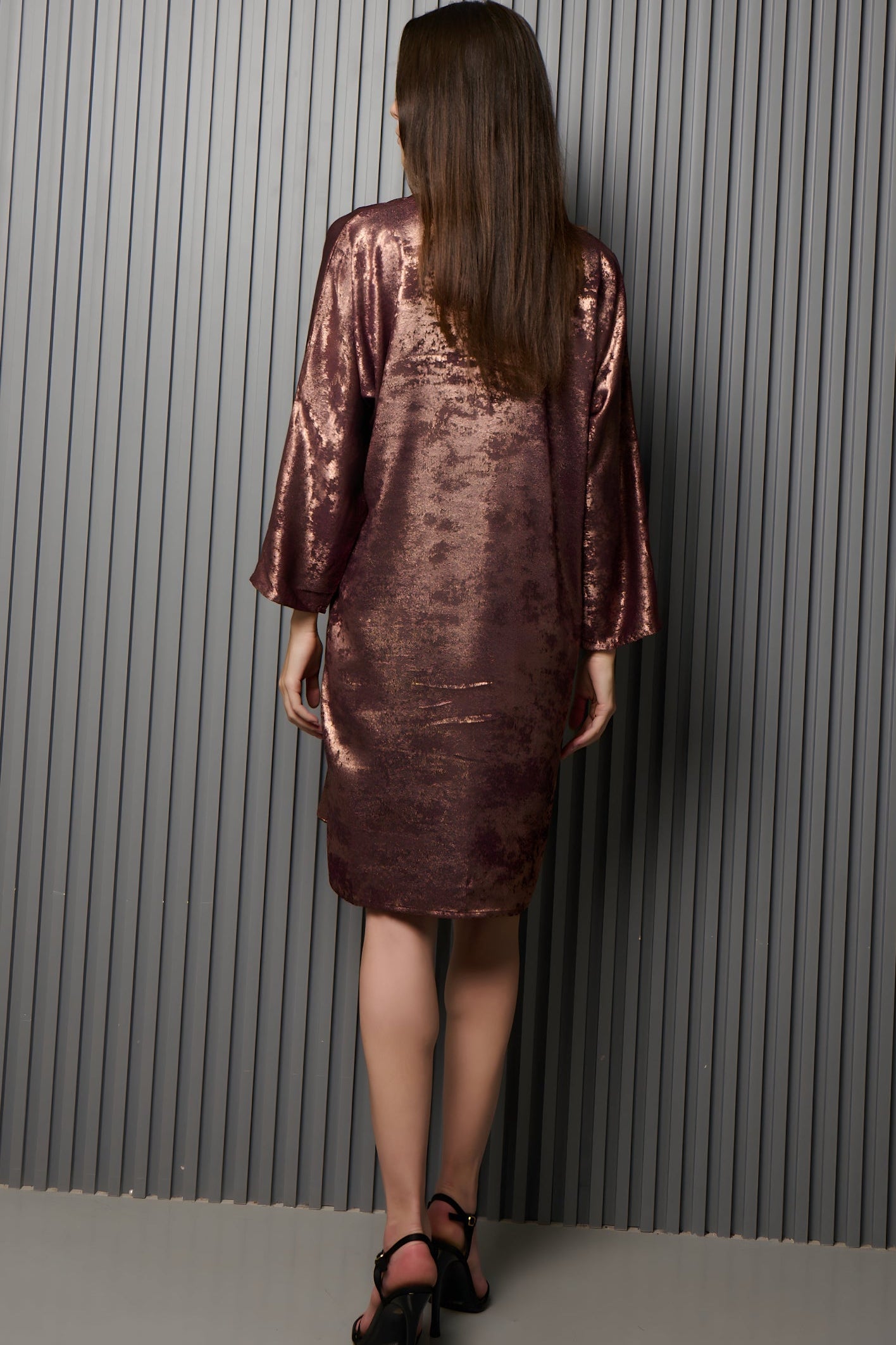 Shadow of Sequin Shimmer French Beige Short Kaftan Dress