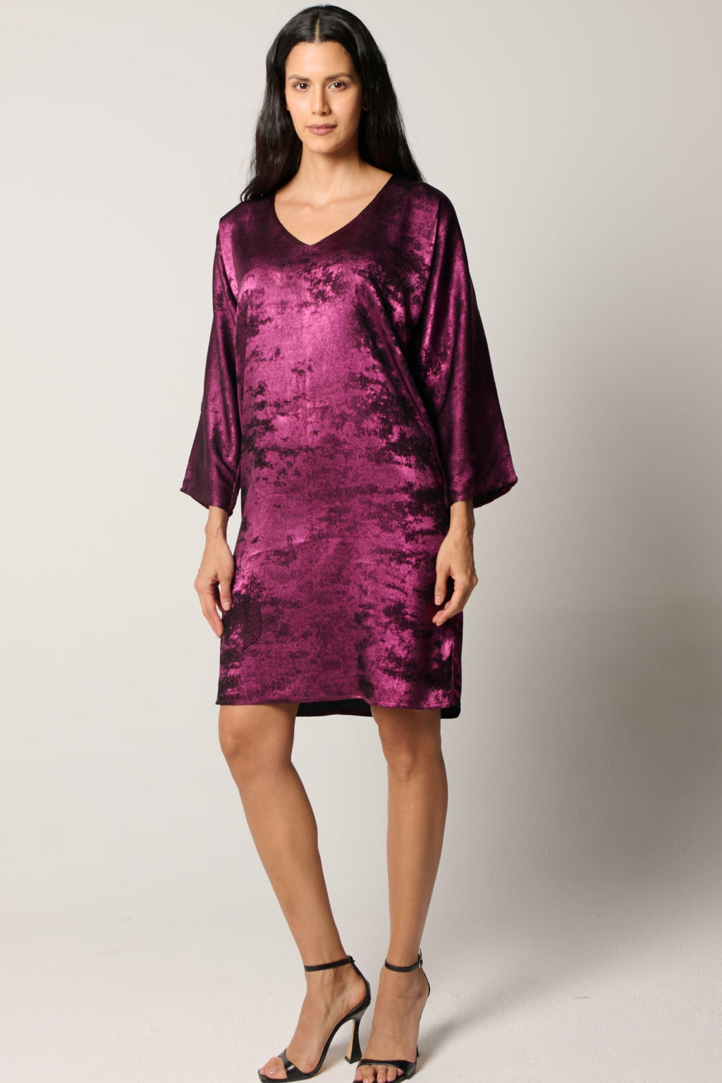 Shadow of Sequin Shimmer Magenta Purple Short Kaftan Dress