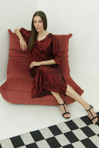 Shadow of Sequin Shimmer Red Long Kaftan with Side Slit
