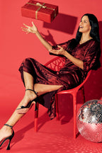 Shadow of Sequin Shimmer Red Long Kaftan with Side Slit