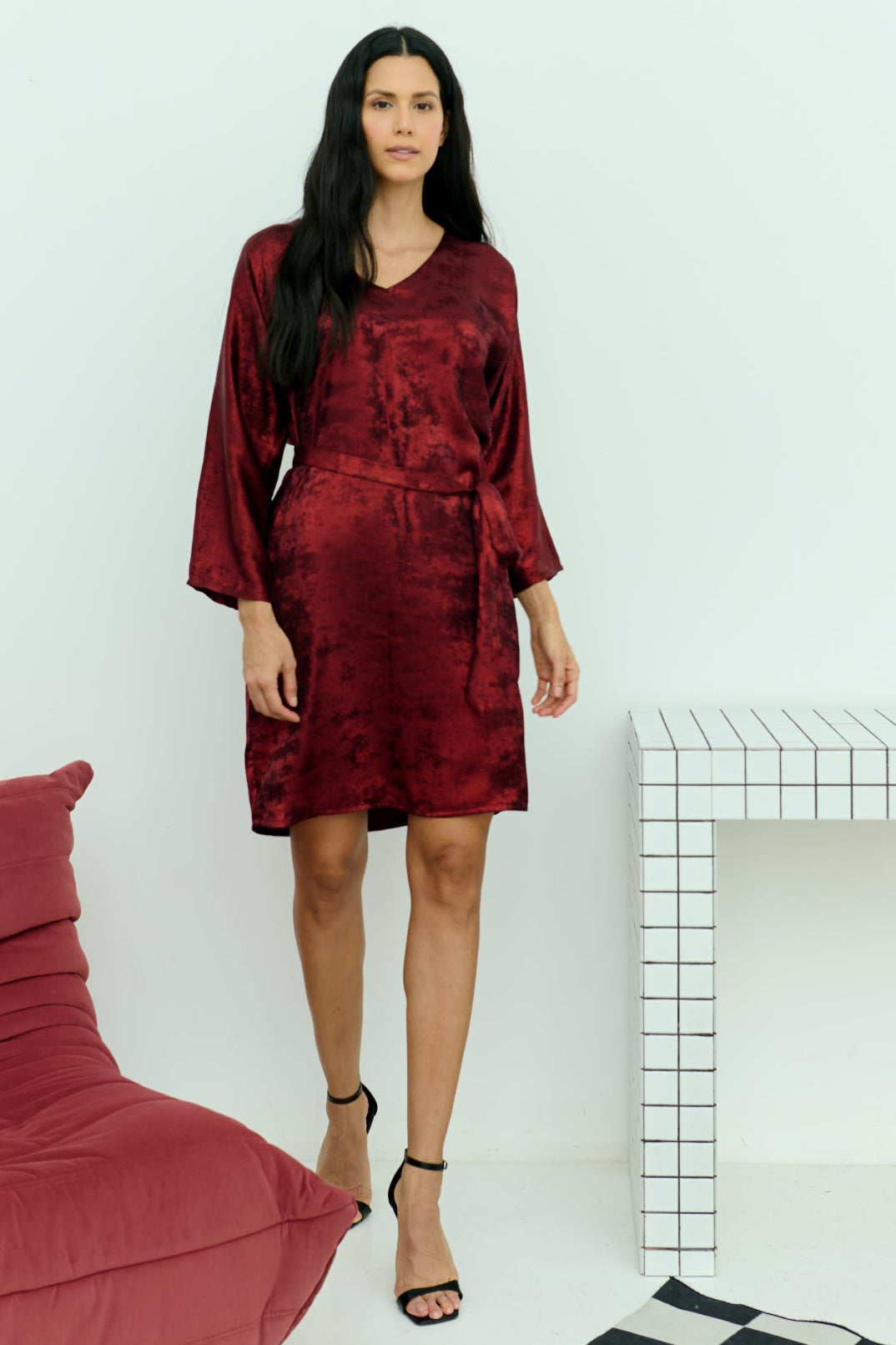 Shadow of Sequin Shimmer Red Short Kaftan Dress