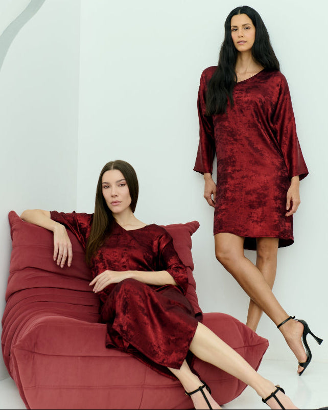 Shadow of Sequin Shimmer Red Short Kaftan Dress