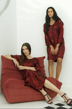 Shadow of Sequin Shimmer Red Short Kaftan Dress