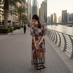 Celestial Tesserae Mosaic Print Long Kaftan Dress