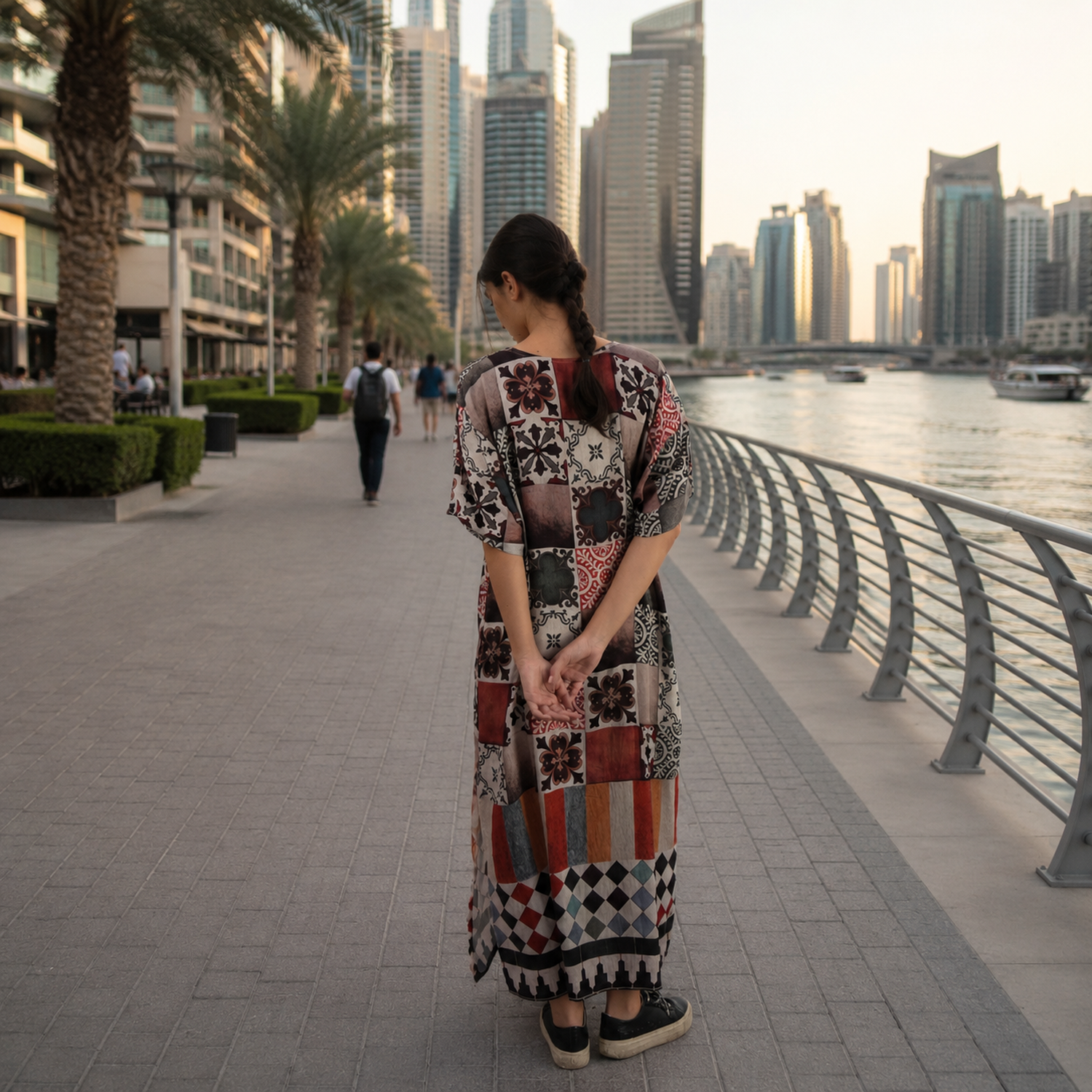 Celestial Tesserae Mosaic Print Long Kaftan Dress