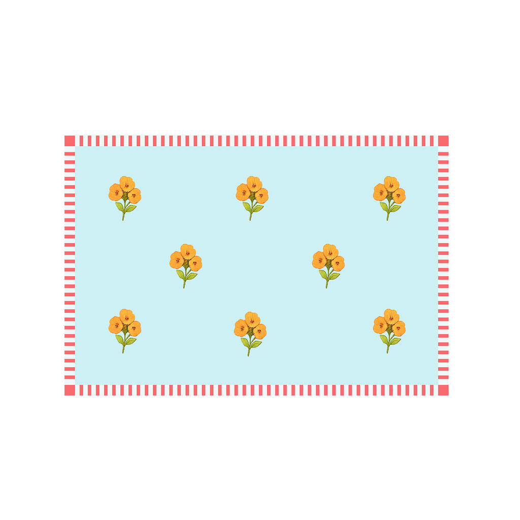Azure Bloom Floral Resort Cotton Sarong - Powder Blue,Orange ,Red