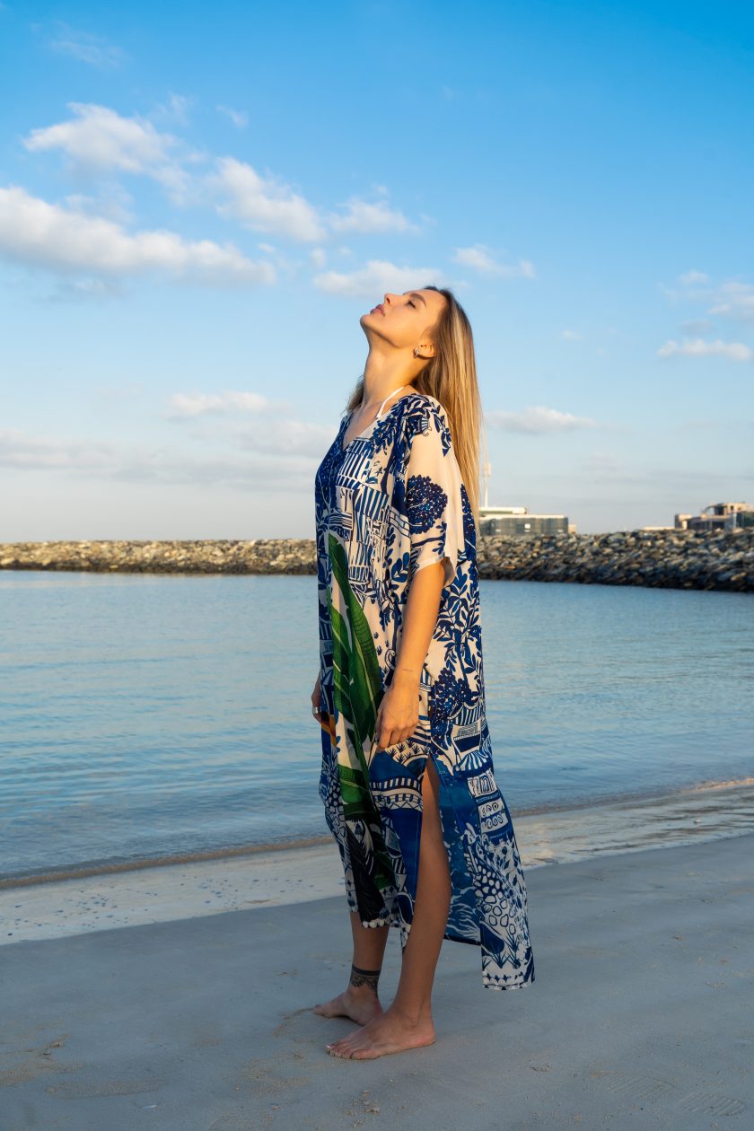 Harmony Bird Print Long Kaftan Dress - Image 2